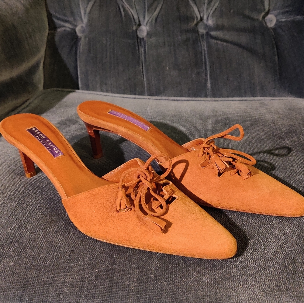 Vintage Ralph Lauren Suede Mules in Cognac 🍂